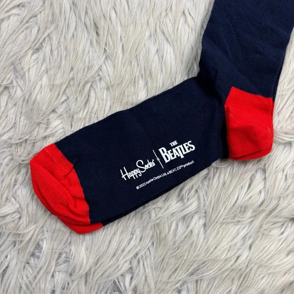 NWT Happy Socks x The Beatles Embroidered Crew Socks Organic Cotton Navy Red